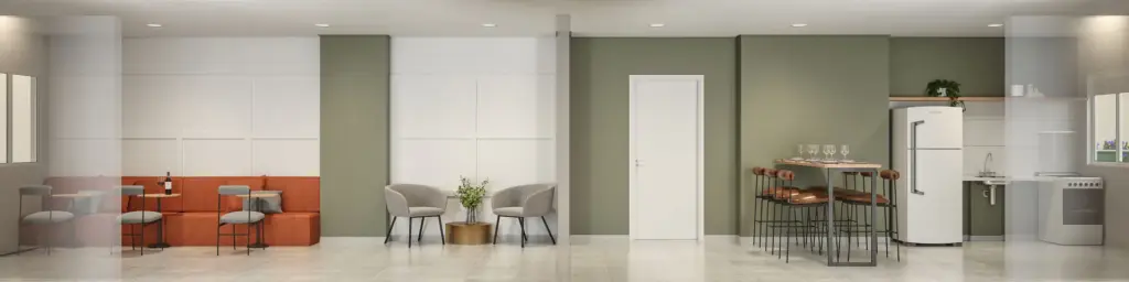 SPIN Zona Sul, lavanderia coletiva com máquinas e bancada