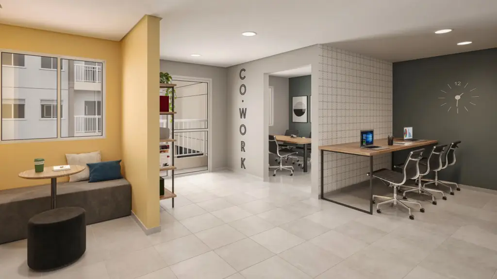 SPIN Zona Sul, coworking com mesa de reunião e área de estar