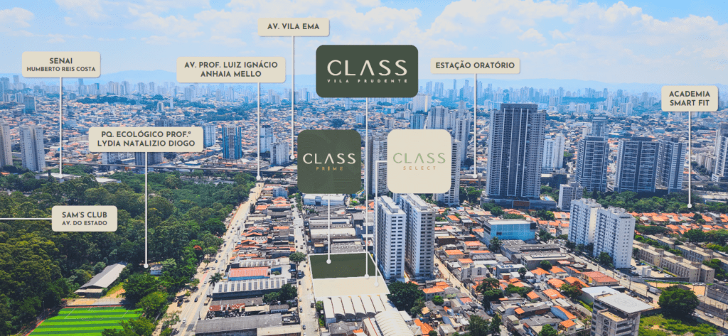 CLASS Vila Prudente, mapa do entorno com pontos de interesse