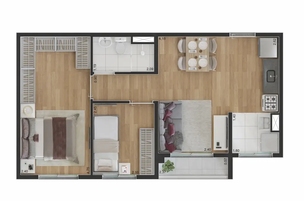 SPIN Zona Sul, planta do apartamento, opção 1