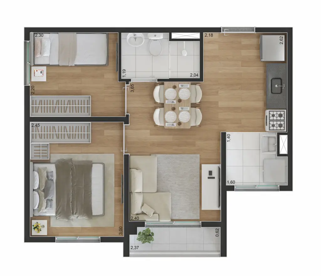SPIN Zona Sul, planta do apartamento, opção 3