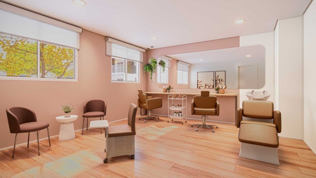 Vibra Parque Vila Prudente, espaço beauty com poltronas e bancadas