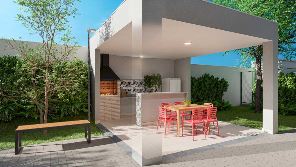 Vibra Parque Vila Prudente, espaço gourmet coberto com churrasqueira e mesa