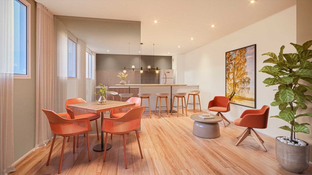 Vibra Parque Vila Prudente, lounge de convívio com poltronas e mesas