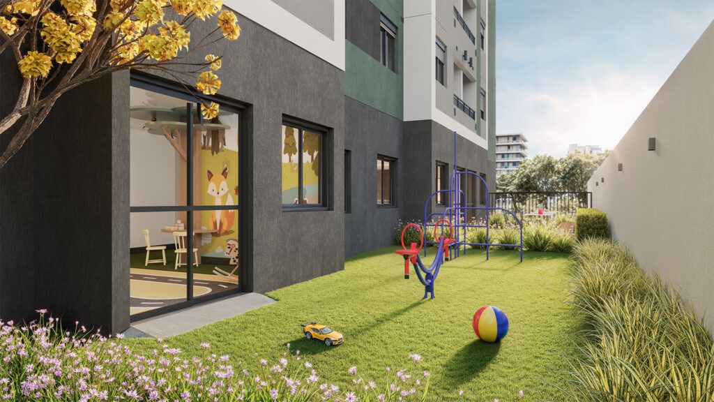 VINX Marajoara, jardim com brinquedos e paisagismo