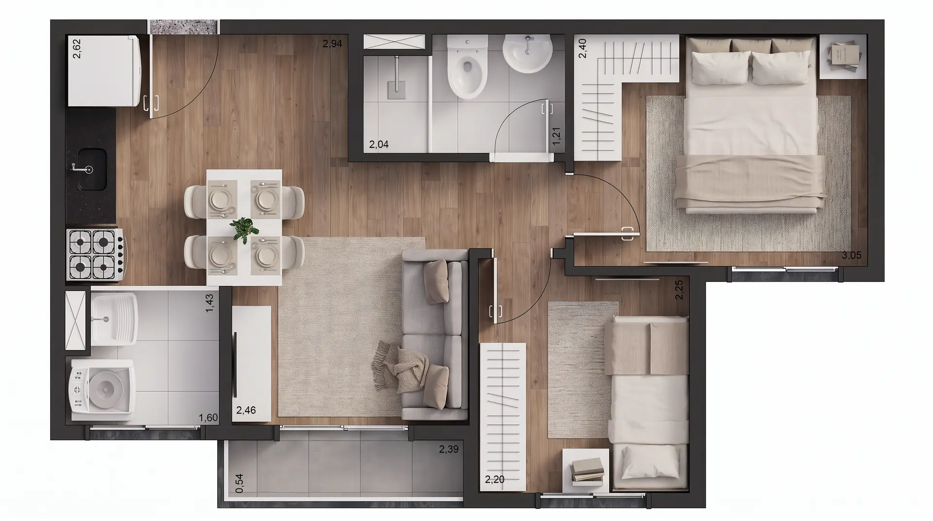Tech Zona Sul, planta tipo B de 2 dormitórios de 37 m² com terraço, Pedreira, Zona Sul de São Paulo