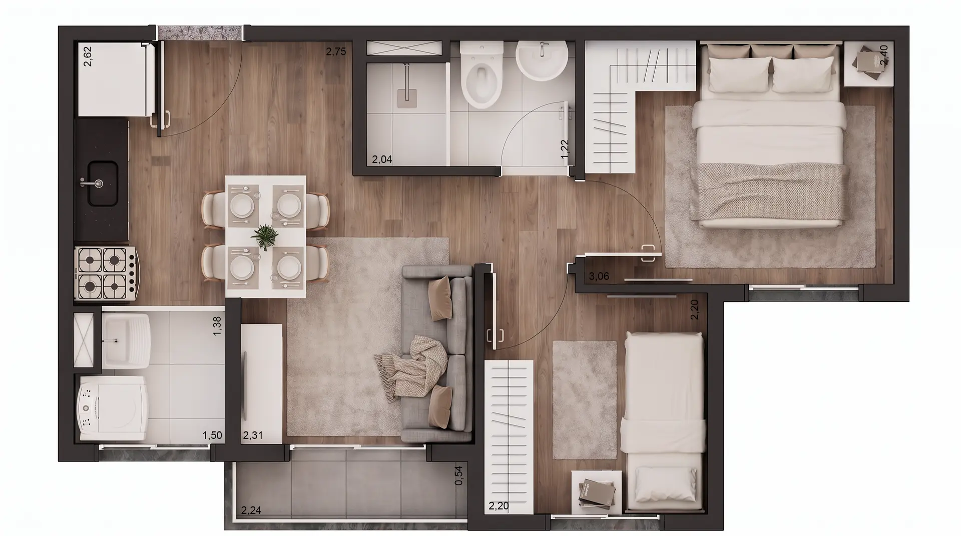 Tech Zona Sul, planta tipo C de 2 dormitórios de 35 m² com terraço, Pedreira, Zona Sul de São Paulo