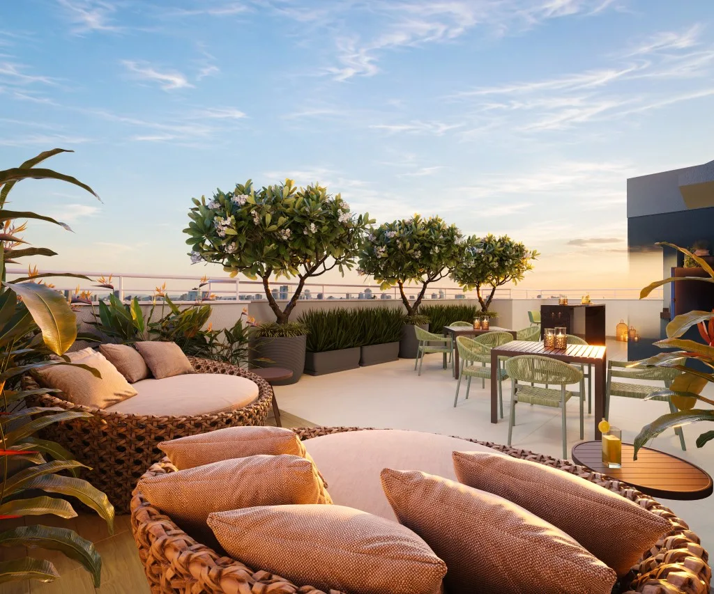 Mundo Apto Alto da Mooca, lounge rooftop no 23º pavimento, iApartamentos CONQUISTA, Mooca