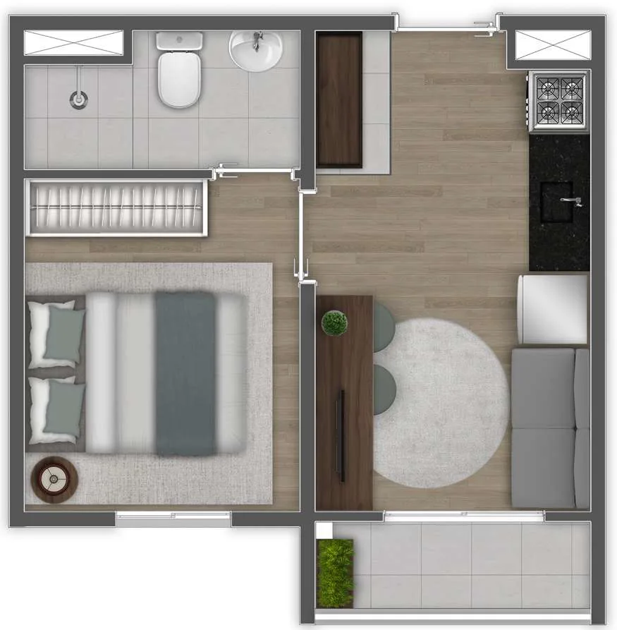 Mundo Apto Alto da Mooca, planta de 1 dormitório com varanda, final 11, iApartamentos CONQUISTA, Mooca