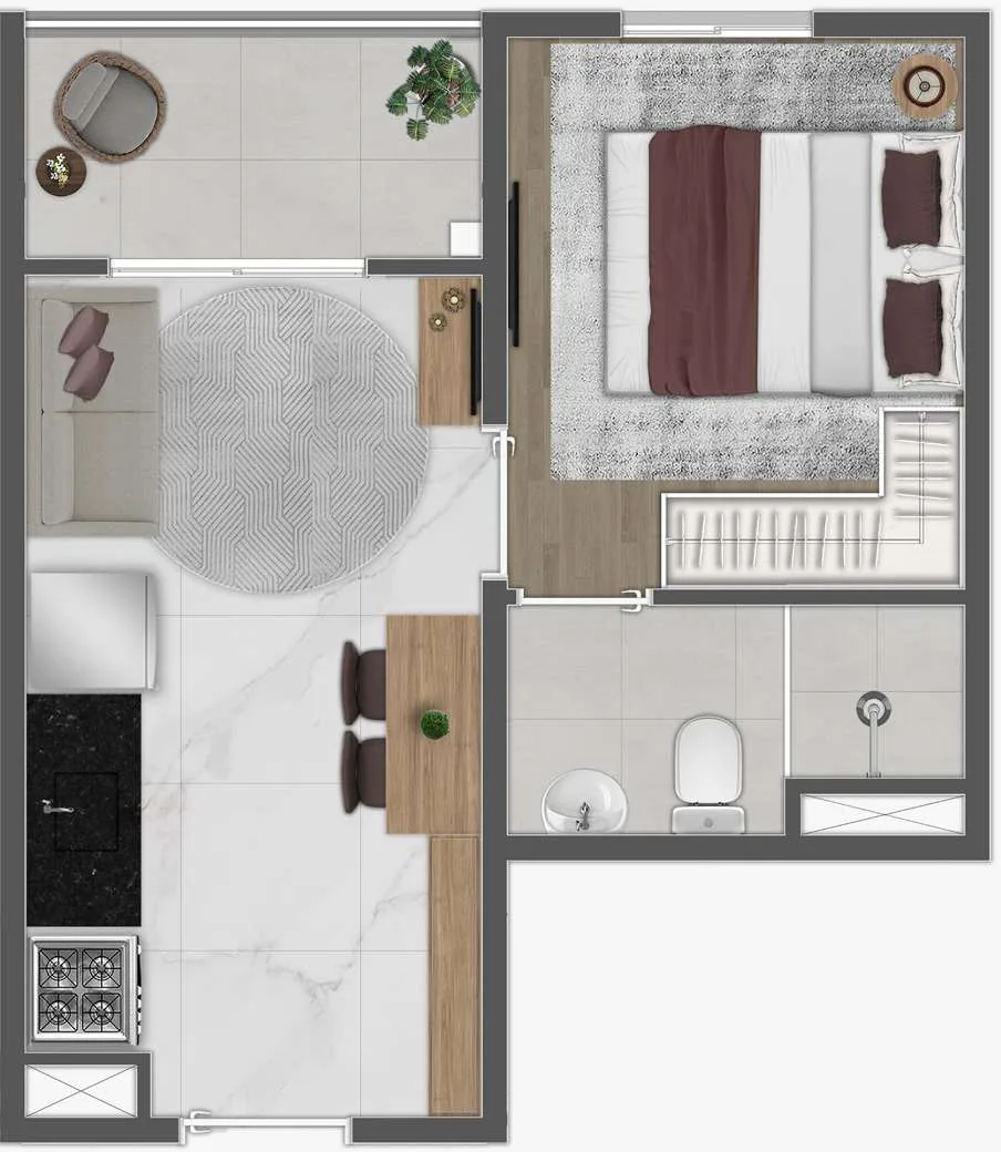 Mundo Apto Alto da Mooca, planta de 1 dormitório com varanda, final 13, iApartamentos CONQUISTA, Mooca