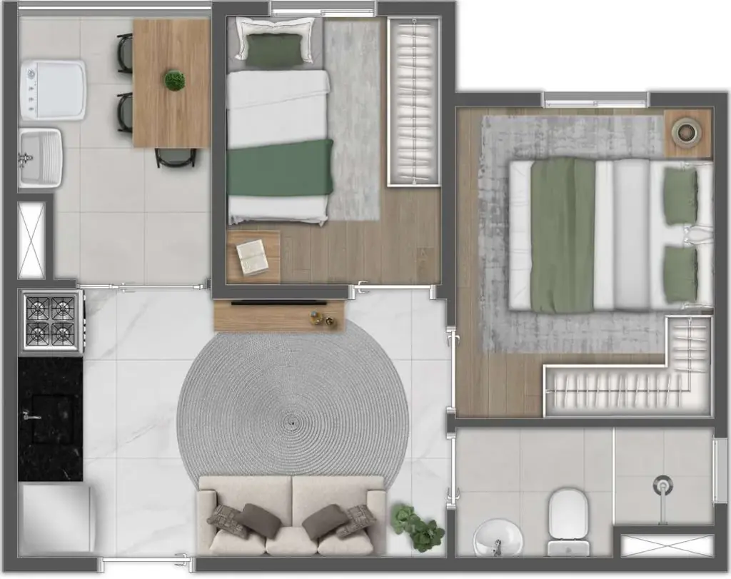 Mundo Apto Alto da Mooca, planta de 2 dormitórios com varanda, finais 01 e 16, iApartamentos CONQUISTA, Mooca