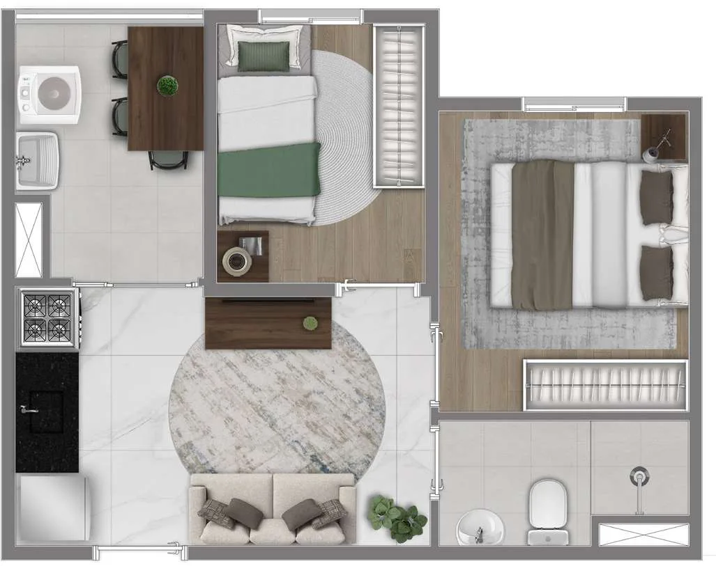 Mundo Apto Alto da Mooca, planta de 2 dormitórios com varanda, finais 07 e 10, iApartamentos CONQUISTA, Mooca