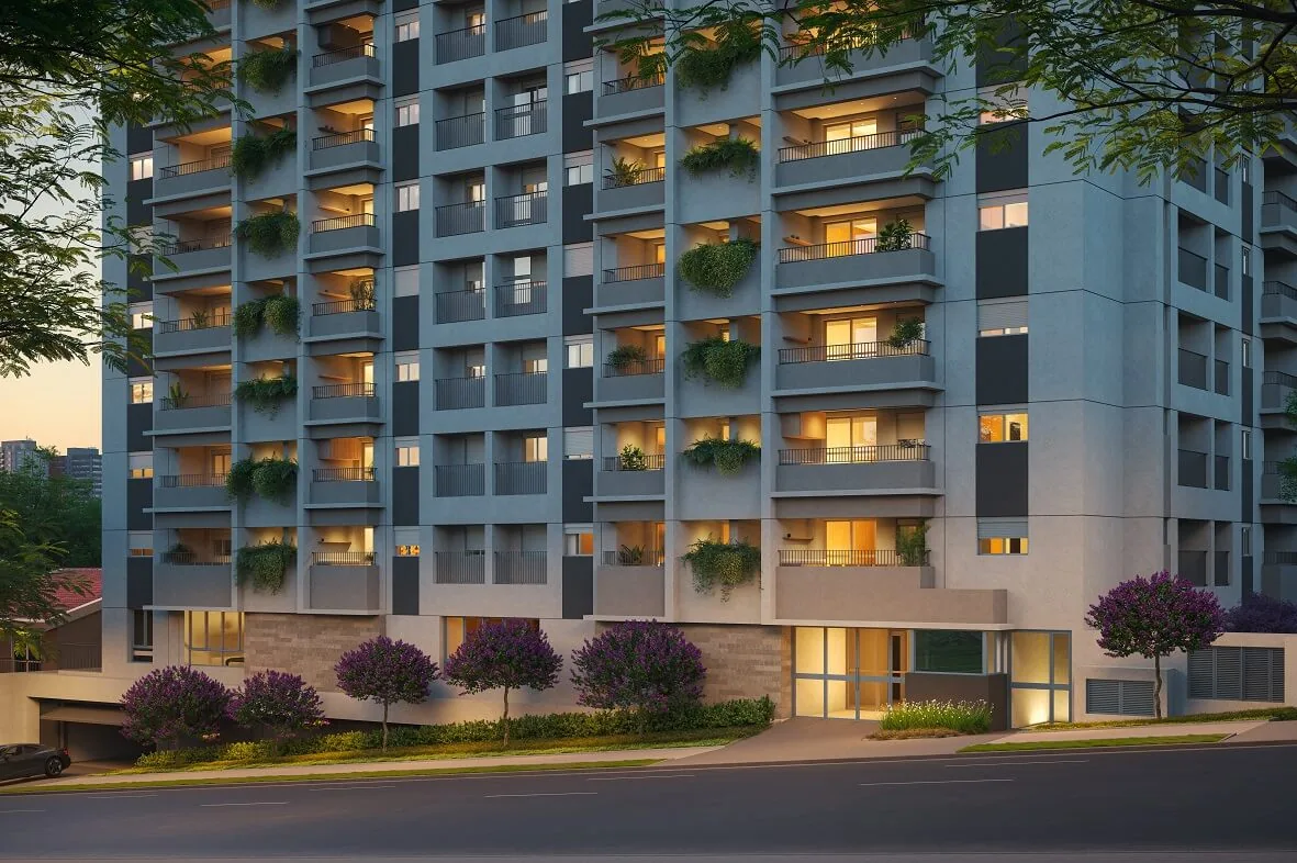 Pátio Penha, portaria, acesso de veículos e calçada arborizada, curadoria iApartamentos CONQUISTA, Penha