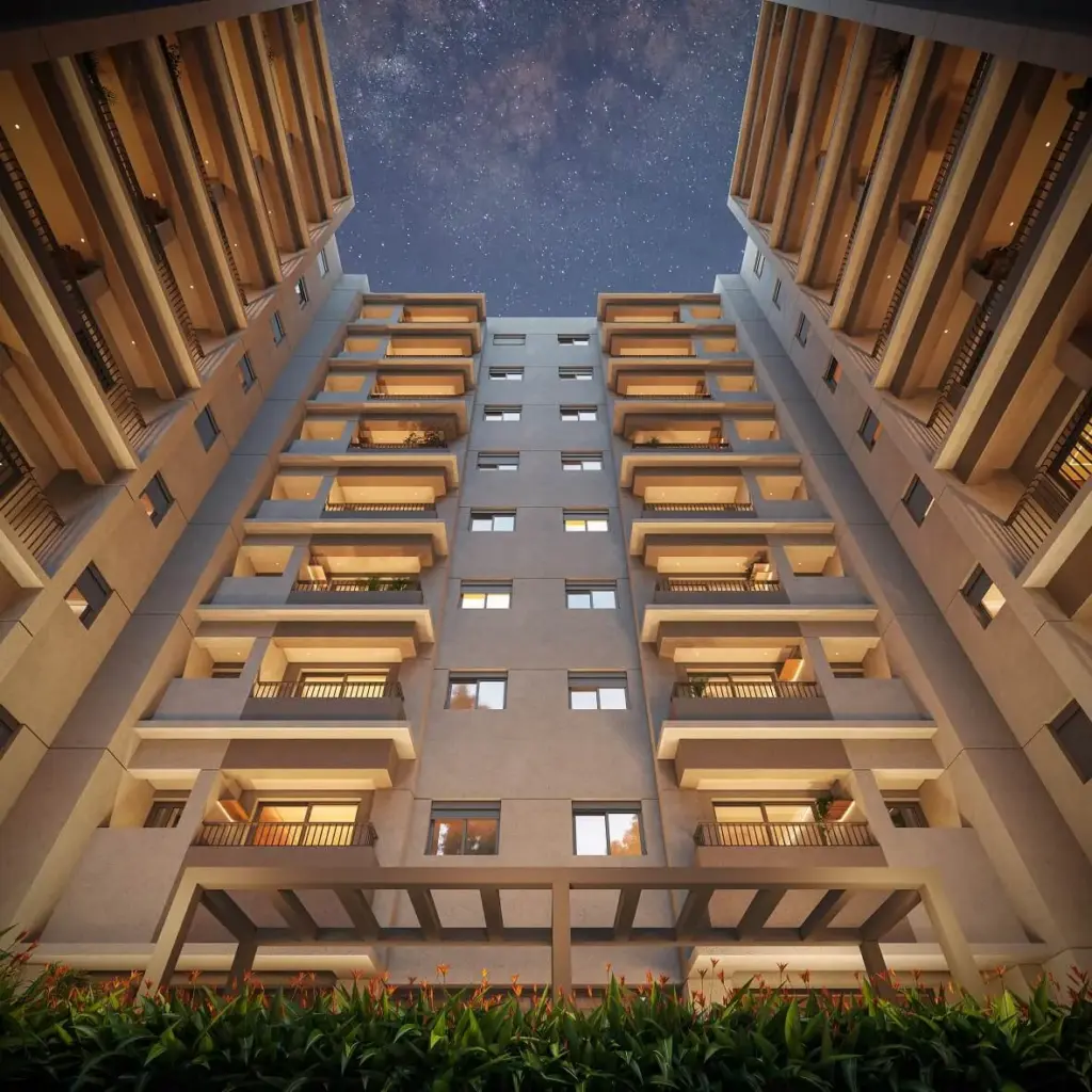 Pátio Penha, fachada interna vista do pátio central, curadoria iApartamentos CONQUISTA, Penha