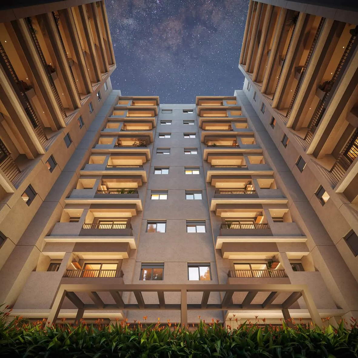 Pátio Penha, fachada interna vista do pátio central, curadoria iApartamentos CONQUISTA, Penha