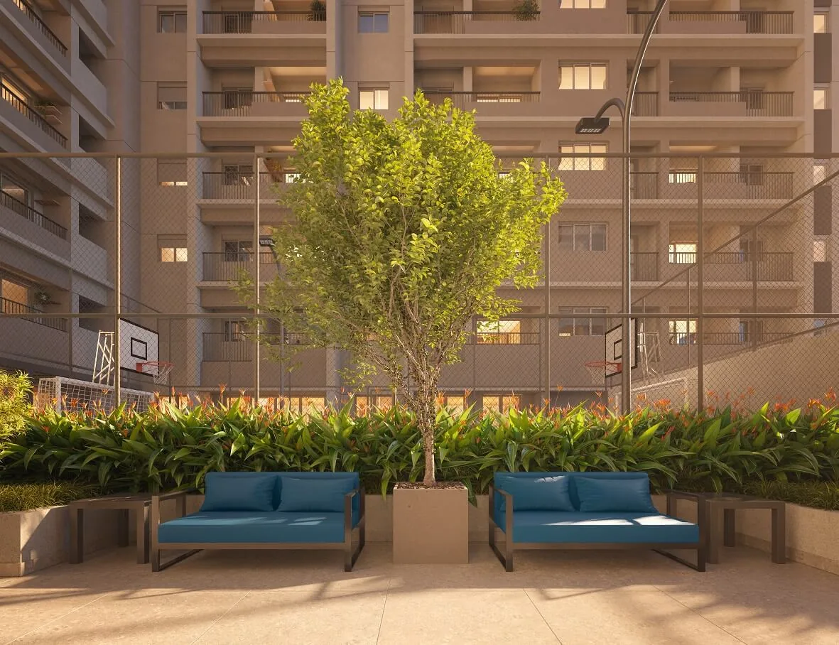 Pátio Penha, private garden que integra o lazer do condomínio, curadoria iApartamentos CONQUISTA, Penha