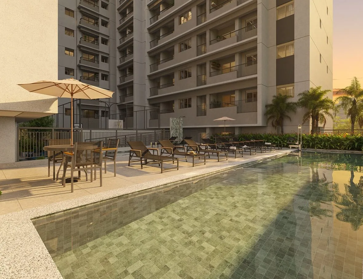 Pátio Penha, piscina de lazer adulto com solarium, curadoria iApartamentos CONQUISTA, Penha