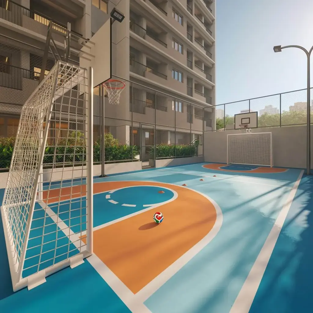 Pátio Penha, quadra recreativa de futebol e basquete, curadoria iApartamentos CONQUISTA, Penha