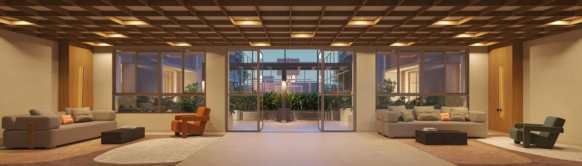 Pátio Penha, lobby social, curadoria iApartamentos CONQUISTA, Penha