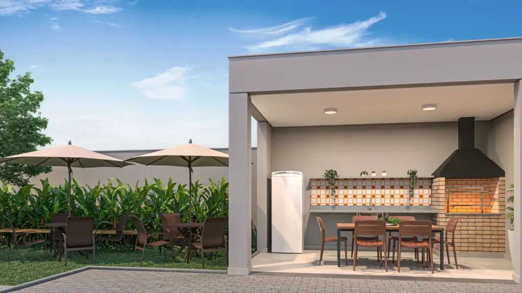 Vibra Origem Mooca, churrasqueira com bancada e mesa de convivência, iApartamentos CONQUISTA, Mooca