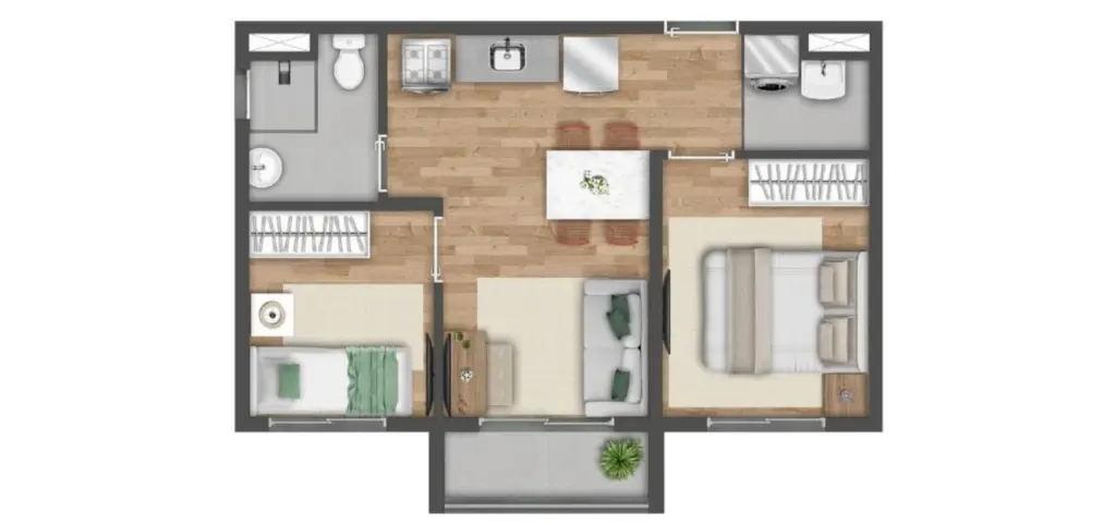 Vibra Origem Mooca, planta de 37 m² com 2 quartos e varanda, iApartamentos CONQUISTA, Mooca
